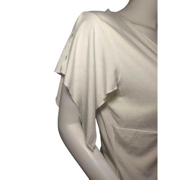 Ann Taylor Loft Womens Flutter Sleeve V-neck Stretch Blouse Cream Size Medium - Picture 6 of 13